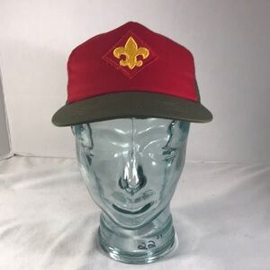 Vintage Red and Green Boy Scouts of America Trucker Hat With Fleur-de-lis Patch